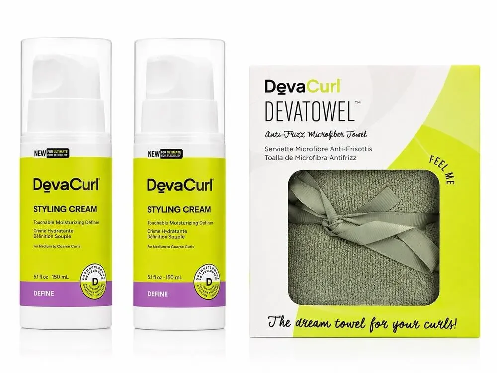 2 DevaCurl Styling Cream 5.1 fl oz 150ml + Devatowel Microfiber Towel Set